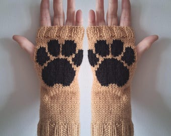 Paw print wrist warmers - 10% to animal charity - fingerless gloves