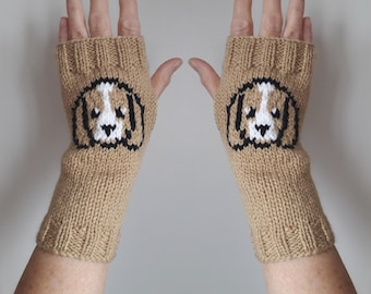 Beagle hound dog fingerless gloves wrist warmers