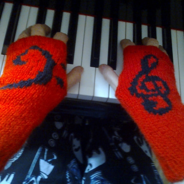 Music clef fingerless gloves - piano treble bass symbols - wrist warmers