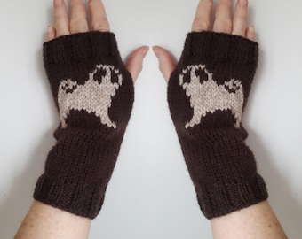 Pug dog fingerless gloves wrist warmers