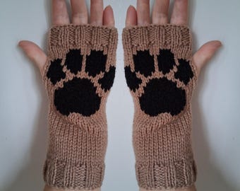 Calentadores de muñeca con estampado de huellas de patas - 10% destinado a organizaciones benéficas de animales - guantes sin dedos