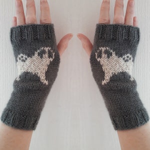 Pug dog fingerless gloves wrist warmers