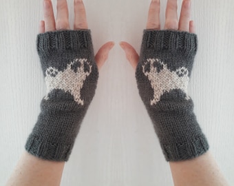 Pug dog fingerless gloves wrist warmers