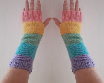 Fingerless gloves 9.5" stripe wrist warmers