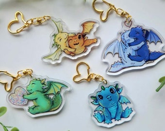 Llavero de dragón adorable • Accesorio de fantasía con cierre de corazón dorado