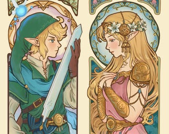 Elfos Art Nouveau • Cuento de hadas elegante • Impresión de bellas artes