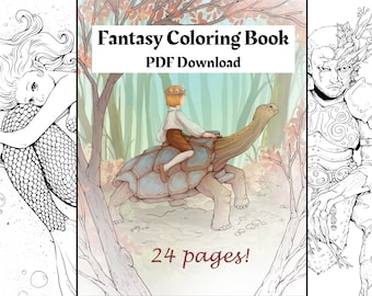 Fantasy Coloring Book • PDF • PRINTABLE digital download •  for kids or adults •  24 pages!