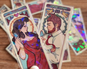 Cantante Art Nouveau • Mujer y caballero elegantes • Pegatinas holográficas