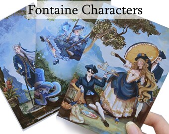 Postales • Genshin Impact, estilo rococó francés • Personajes de Fontaine