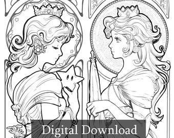 Princesas Art Nouveau • PDF • Descarga digital IMPRIMIBLE • Mujeres elegantes •
