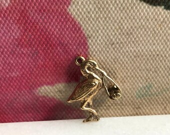 Vintage 9 Carat Stork & Baby Charm, Made in South Africa, Beautifully Detailed
