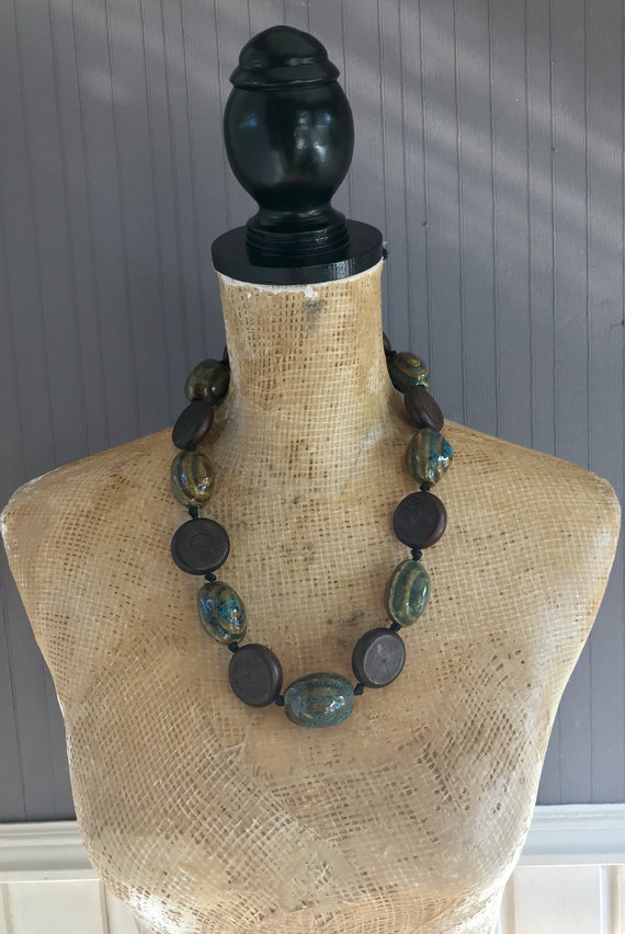 Stunning Ceramic and Wood Necklace - image 1
