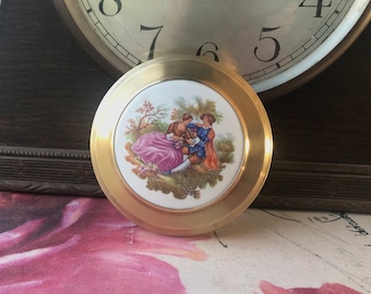 Vintage Mascot Compact with Limoges Style Lid, ‘Courting Couple’