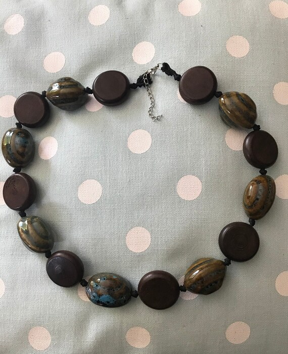 Stunning Ceramic and Wood Necklace - image 3
