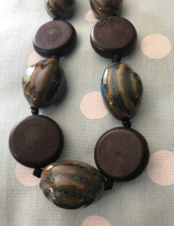 Stunning Ceramic and Wood Necklace - image 2