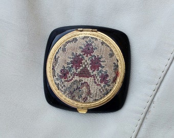 Antique 1920s Powder Compact, With Real Needlepoint Lid, Collectible