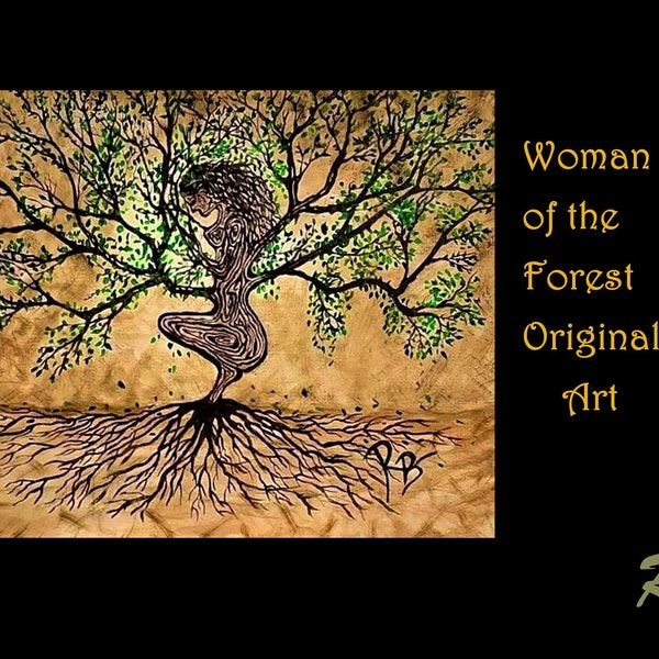 Gaia, Aya, Goddess, forest, Mother nature, Mother, Earth, Original, painting,  Tree,  women, tree, Zen,  healing,alter, One of a kind