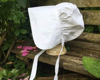 White cotton Victorian style Bonnet,  Adult. Stage Costume, Event, Old style.