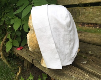 Coif style bonnet white cotton fabric. Adults multi-sized, Les Mis, Puritan, Pilgrim, Maid , Cook,  Re-enactment