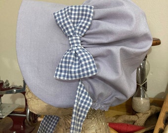 Girl's grey and patterned cotton Victorian style Bonnet,  Stage Costume, Book Day, hat