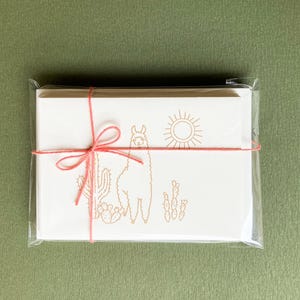 Cartes de correspondance pliées en alpaga et cactus | Lot de 10 avec enveloppes | Papeterie bohème chic et minimaliste