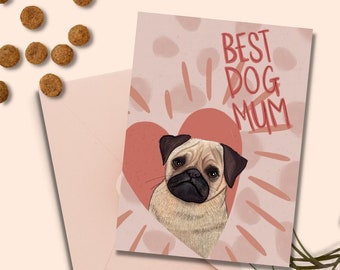 Mops - Beste Hundemama, Muttertagsgrußkarte, Süße Mops Mama