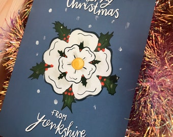 Yorkshire Rose - Kerstkaart - Feestelijk Yorkshire - Handgemaakt in Yorkshire - Wenskaart