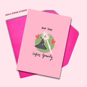 Il nostro amore sfida la gravità - Carina carta malvagia - Carta di San Valentino - Anniversario - Sfida la gravità - Ispirato a Wicked - Biglietto di auguri