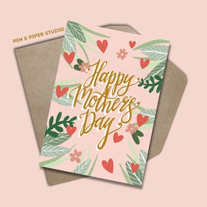 Feliz día de la madre - Mamá - Abuela - Tarjeta del día de la madre - Bonito diseño floral - Floral brillante - Dibujado a mano