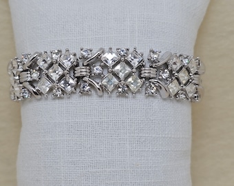 50s Crown Trifari Diamante Bracelet Silver Tone