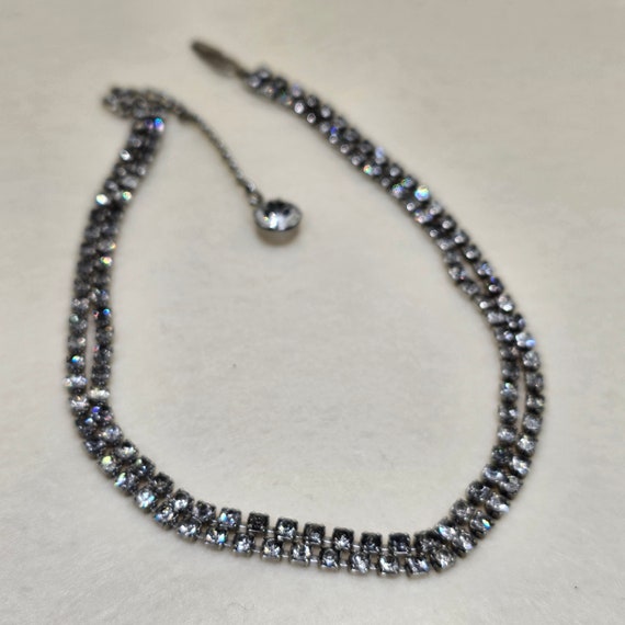 Vintage Double Strand Diamante Choker Necklace - image 2