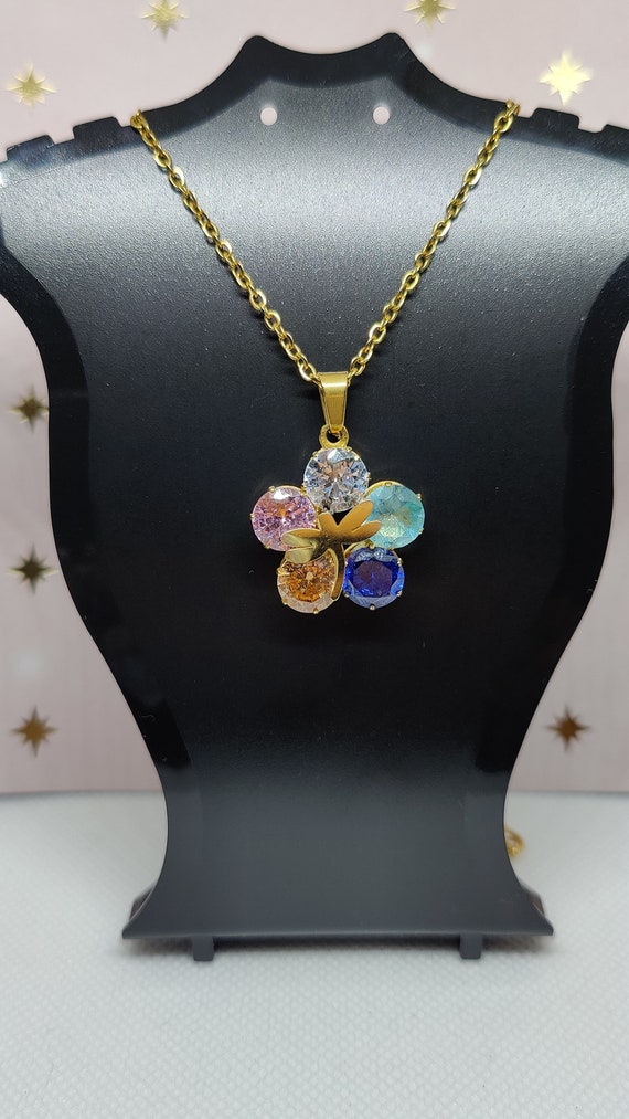 80s CZ Flower and Firefly Charm/Pendant Necklace … - image 2