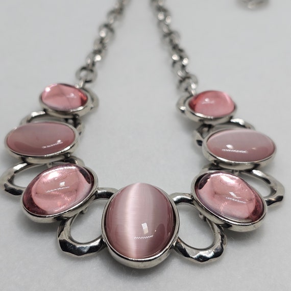 Trifarri Pink Jelly Cabochon Necklace Silver Tone… - image 4