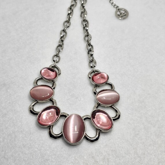 Trifarri Pink Jelly Cabochon Necklace Silver Tone… - image 7