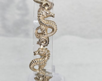 Vintage Beau Seahorse Link Bracelet Sterling Silver 7.5&quot;
