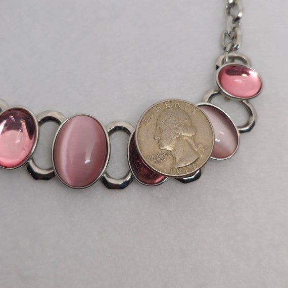 Trifarri Pink Jelly Cabochon Necklace Silver Tone… - image 6