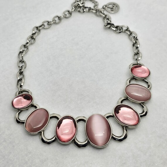 Trifarri Pink Jelly Cabochon Necklace Silver Tone… - image 8