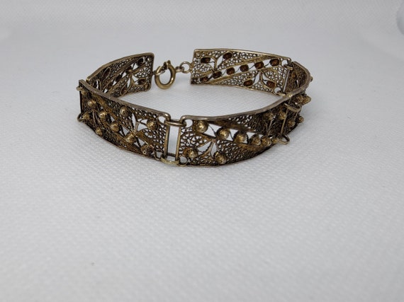 Vintage Filigree Rectangular Panel Link Bracelet … - image 1