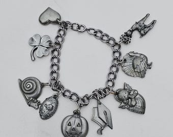 Hampshire Pewter Company Charm Bracelet 7" Silver Tone
