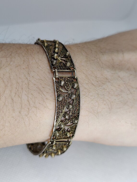 Vintage Filigree Rectangular Panel Link Bracelet … - image 4
