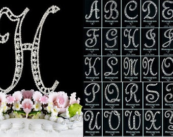 Crystal Cake Toppers Vintage Style Sparkling Crystal Silver Cake Initial A to Z Any Letter Large 4 3/4"