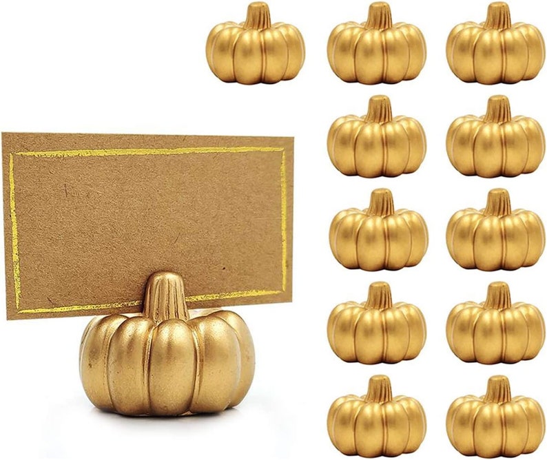 Pumpkin Place Card Holders Set of 12 Placecard Holders with Place Cards Gold or White color Fall Theme Party image 2
