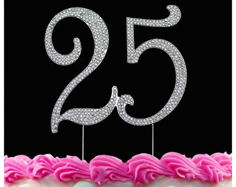 25th Birthday Crystal Cake Toppers Silver Bling Birthday Cake Topper Sparkling