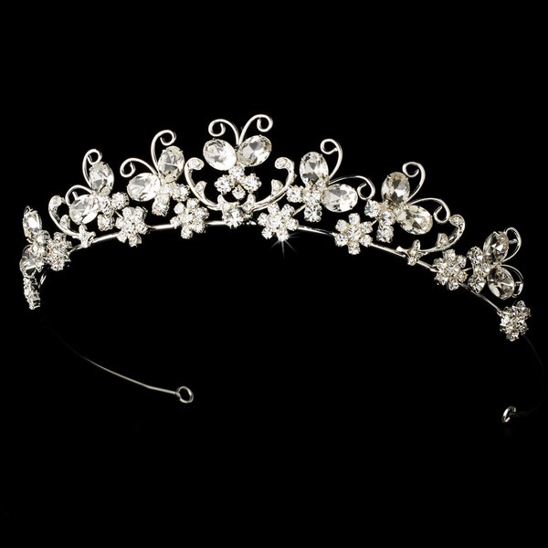 Crystal Butterfly Wedding Bridal Tiara Silver Clear Rhinestones