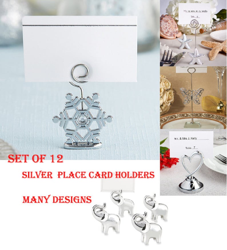 Wedding Place Card Holders Set of 12 SILVER Placecard Holders Etsy