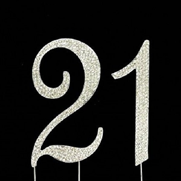 21st Birthday Cake Topper Crystal Cake Topper Number 21 Silver Bling Topper