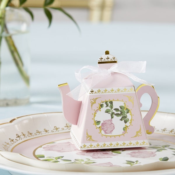 24 Tea Time Fhimsy Teapot Favor Boxes Bridal Shower Tea Party Favoris Lady’s Nightout Party Bleu ou Rose