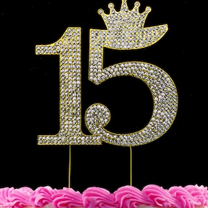 15th Birthday Cake Toppers Quinceanera Cake Topper Princess Crown Monogram Cake Topper Silver or Gold