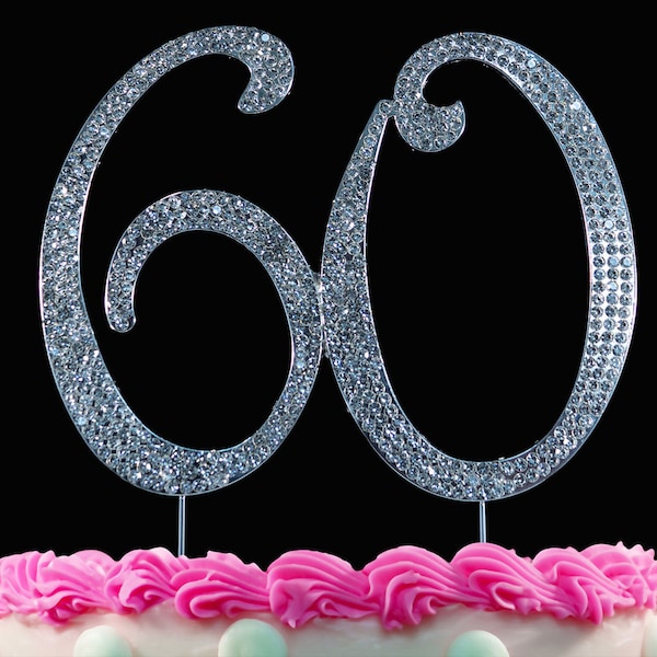 60th Birthday Cake Toppers Bling Cake Topper 60 Anniversary Cake Topper Silver or Gold