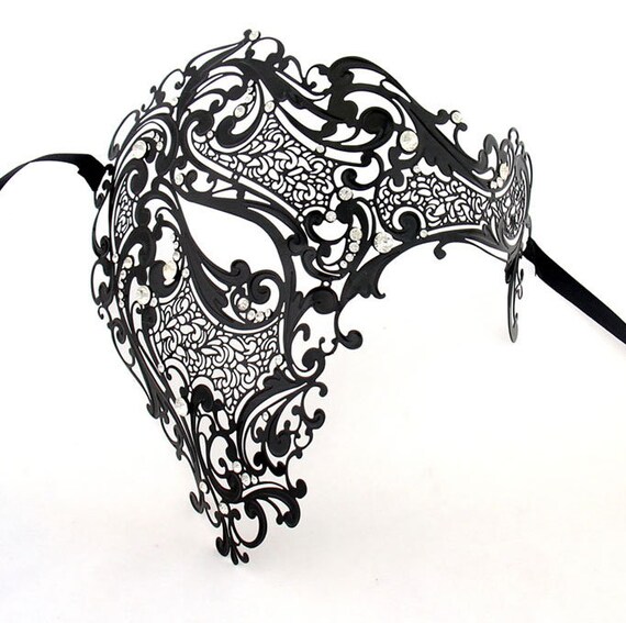 Men Devil Skull Laser Cut Venetian Masquerade Mask with Red Rhinestones Event